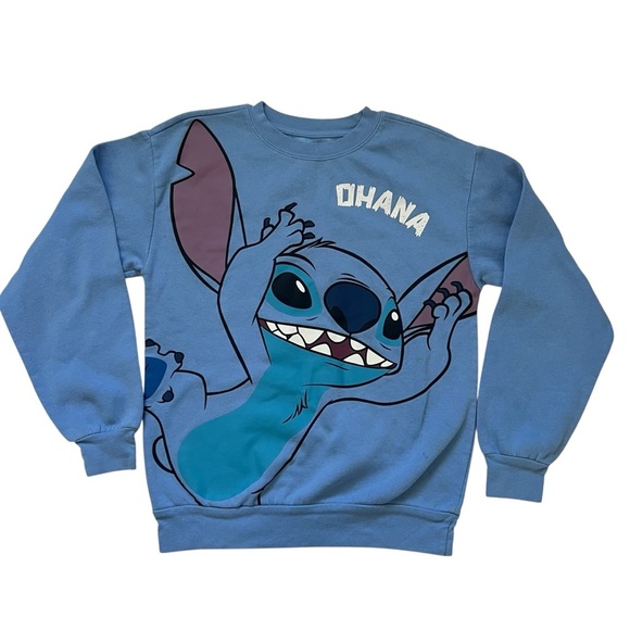Disney Lilo & Stitch “Ohana” Sweatshirt Blue Crewneck XS - Picture 1 of 5